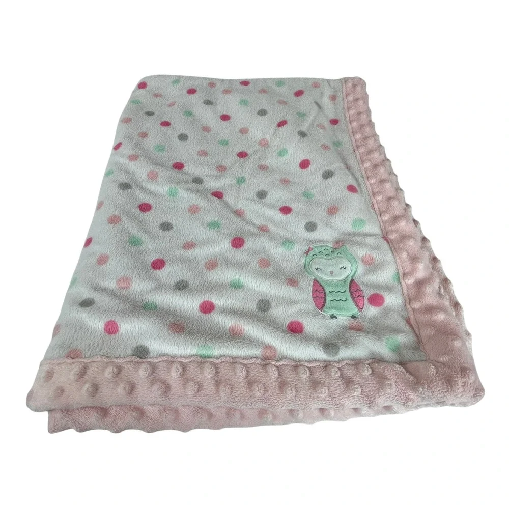 Carters Child of Mine Pink Dot‎ Owl Baby Blanket Thick Warm Green White